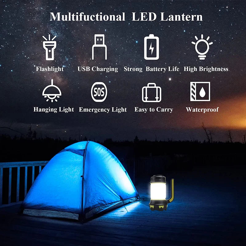 Lâmpada De Acampamento LED, Lanterna Recarregável USB