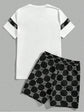 Conjunto masculino retro moda letras impressas em torno do pescoço